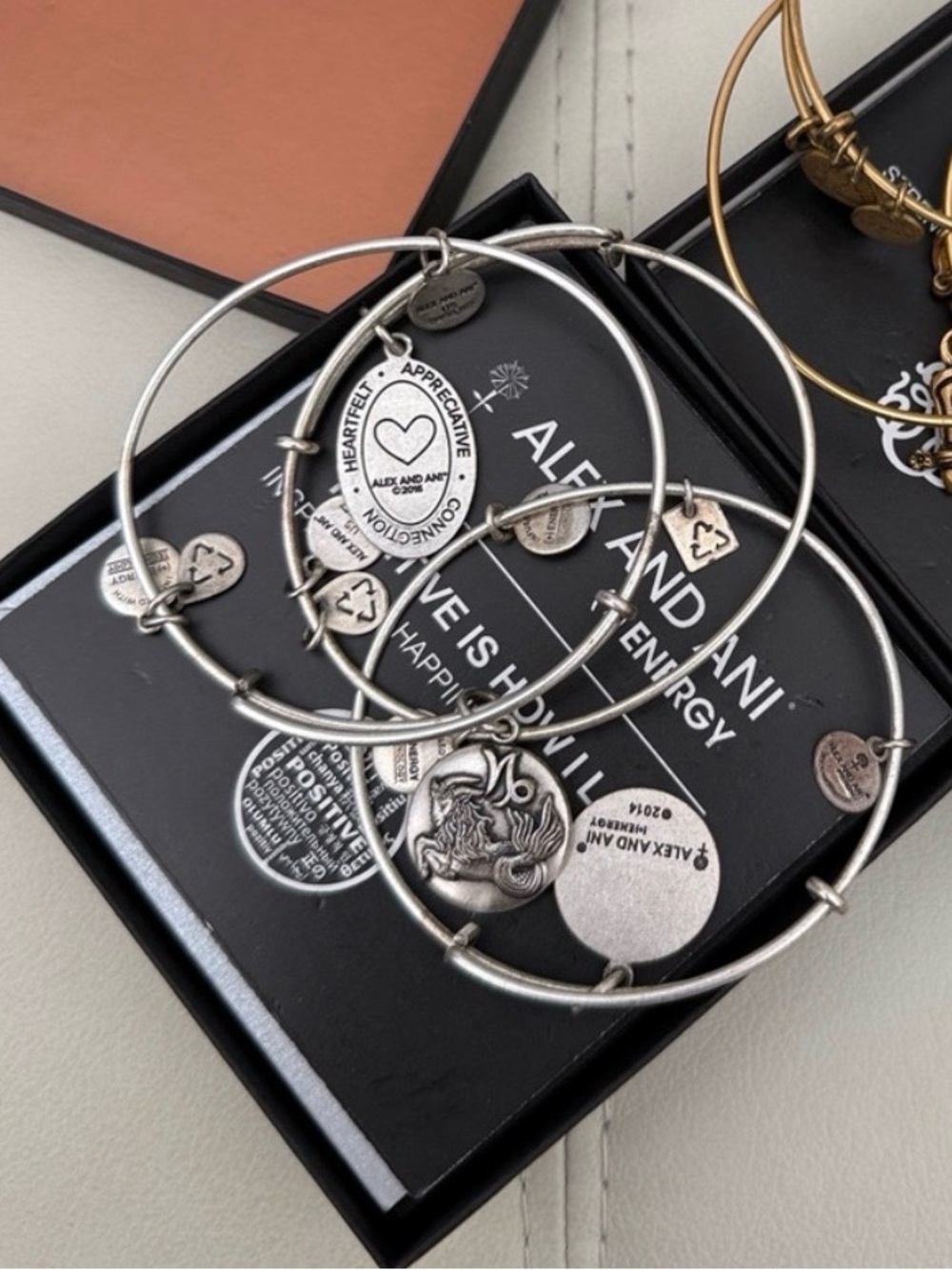 Alex and Ani Silver Tone Charm Bangle Trio